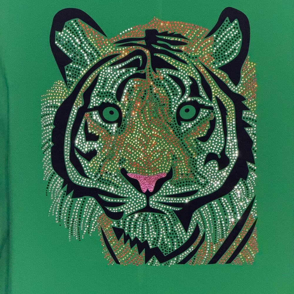 Moving Forward Tiger Blazer Size L Kelly Green Rhinestone Mob Wife Leopard Lined - Picture 5 of 10